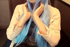 Mysterious Blue-Haired Ladyboy's Emotional Masturbation Journey