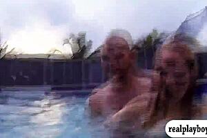 Two nasty ladies get banged by pervert men at the pool