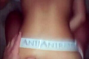 In a gay bareback scene, the guy eagerly falls onto the hard cock