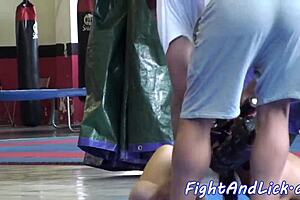 Orally pleasured lesbian babes wrestle passionately 😘