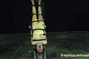 Bound submissive endures brutal cock domination and painful feet worship