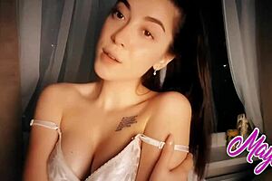 Asian Brunette Ariana Performs Sloppy Wet Blowjob on Dildo