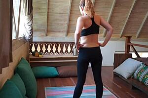 Fat Teenager Gets Deeply Involved in Yoga Class Exercises