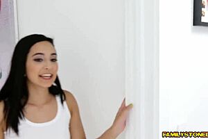 Latina Mother-In-Law Gropes Herself In Lingerie While Watching Stepson Masturbate