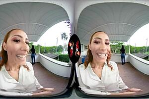 Virtual reality threesome featuring two attractive latinas in immersive experience