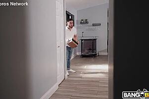 Delivery Guy Creampies Shaved Brunette Pussy