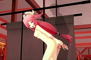 Yae miko gives foot pleasures and anal creampie in genshin impact