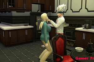 Tsunade begs Kakashi to fuck her ass in the kitchen!