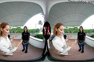 Virtual reality threesome featuring two attractive latinas in immersive experience