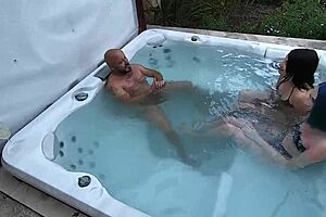 me and jessy with nati in the jacuzzi for some hardcore blowjob threesome