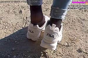 Nylon feet pretty sexy fila disruptor shoeplay nylon feet and crush trample girl plays with her sweaty fila sneakers and shows her stinky wet nylons sweaty stinky fila