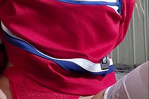 canadian slut teases with hockey stick self-fuck