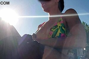 Latina Neighbor Deepthroats and Swallows Cum on Tits in Pool