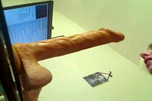 Blonde deep throats huge dildo 😍