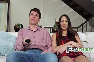 fights over remote turn into fucking with stepsis. skinny petite teen gets banged hard.