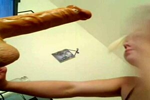 Blonde deep throats huge dildo 😍