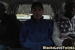 Twink sucks big black cock for facial