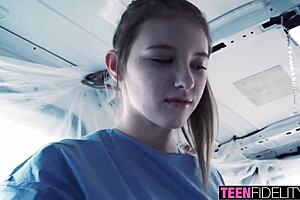 teen melody marks revives with a wild hospital creampie session. her big tits bounce during the ride.
