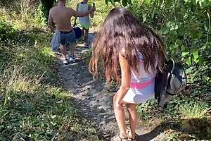 four feminists convince the girl to take their cocks in her holes and cum inside