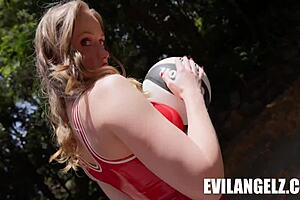 suggestive petite babe in rubber pov blowjob