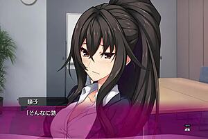 In this bukkake hentai game, the girl gets covered in cum while masturbating.