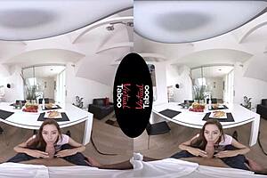 Brunette in POV Riding and Blowjob with Taboo First Taste Experience