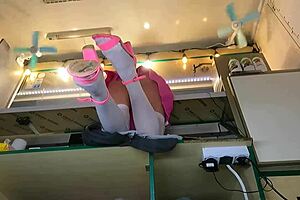 Boss slips off Alice's panties at work