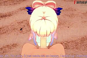 Wow, Kokomi gets intense missionary pounding in bikini POV on the beach!