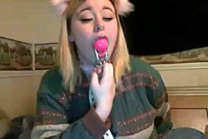 Chubby babe teases with dildo play on cam.
