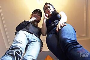 tall barefoot woman crushes your bones with huge feet.