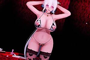 in this hentai, the sexy cow girl dances and gives a blowjob