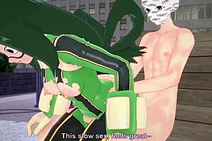 Tsuyu Asui gets her big tits fucked in the park from POV in Boku no Hero