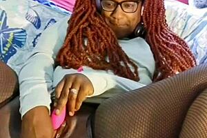 Ebony Wife Plays with Dildo on Legs