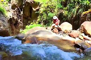 lilyan masturbates by river with dildo
