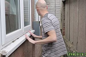 Busty clothed teen 18+ creams during humiliation femdom handjob.