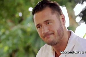 Outdoor massage with brunette teen 18+ in bikini leads to intense deepthroat blowjob session