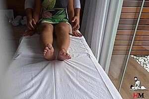 therapist says, 'let me massage you properly,' as he touches the young patient