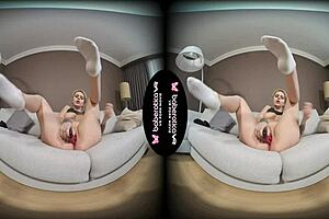 Blonde Kira Teases Cock in VR Solo Session