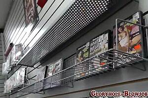 Babe sucks big cock at gloryhole before anal assfucking