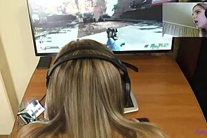 streamer girl letty black gets drilled hard while gaming, her petite body and natural tits on full display.