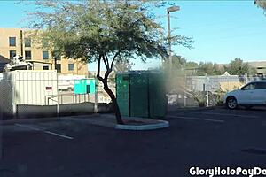 Latina Swallows Cum at Public Construction Site Glory Hole