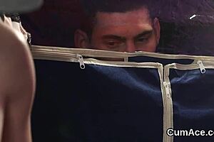 this unusual looker gets a blowbang with facial and swallows all the cum