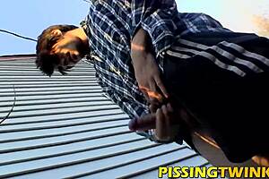 hot twinks in a wild group splash piss from hard cocks