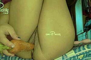 fingers carrot vibrator in homemade close-up