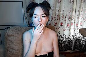 Stepsister removes her bra for a cigarette