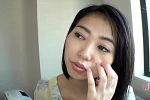hey, wanna see this cute asian babe in a floral dress get fingered and fucked?