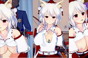 touhou inugami momiji in 3dcg anime video with breast massage
