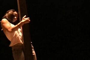 stacy does a private striptease with ripped clothes.