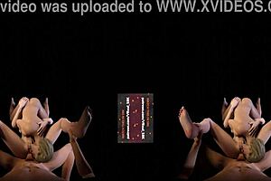 blonde in vr threesome with 69 position and lubed anal