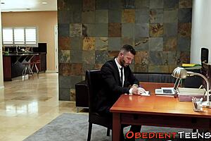 dominated teen 18+ager gags on rough deepthroat with choking and cum in mouth